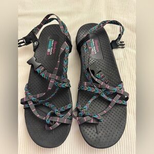 Skechers Women's Black Sandals with Multicolor Straps